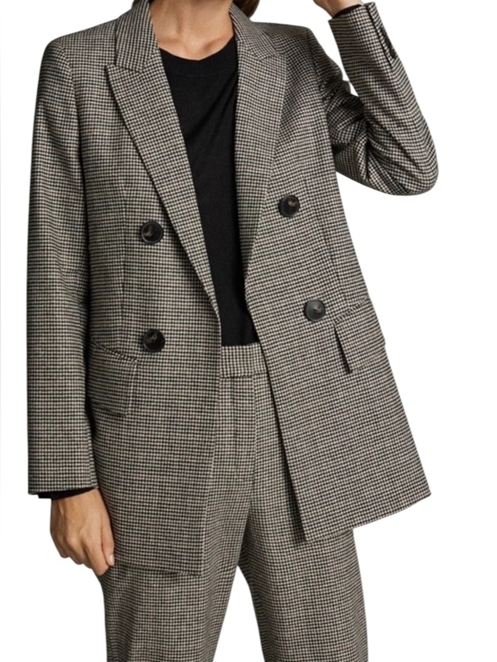 Massimo Dutti Houndstooth Wool Blend Open Front Double Breasted Blazer‎ Size 4 - Picture 10 of 10
